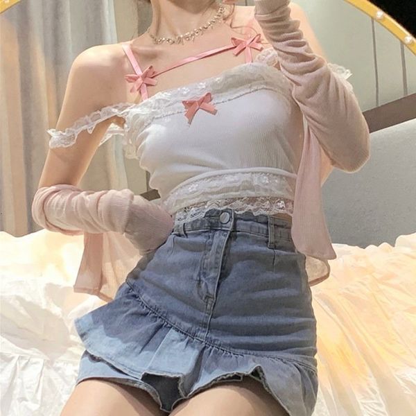 women's tanks camis y2k summer solid sling cute girl kawaii lace bow inside a sling vest 90s aesthetics crop women 230303, White
women's tanks camis y2k summer solid sling cute girl kawaii lace bow inside a sling vest 90s aesthetics crop women 230303, White