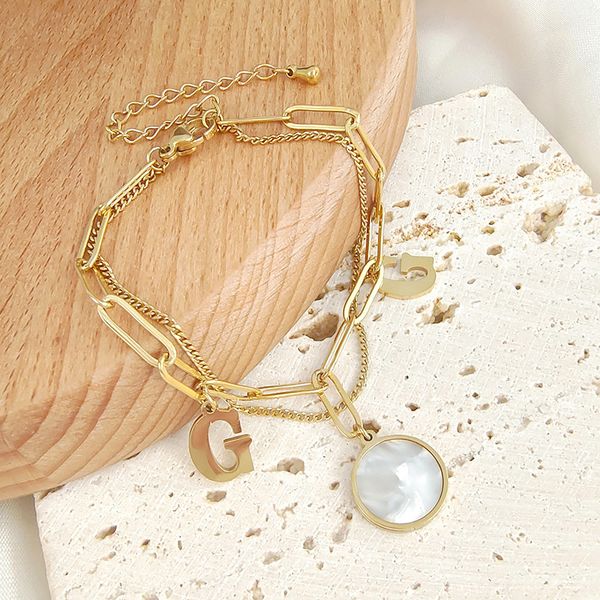 Gold double-layer letter shell titanium steel bracelet cool style personality double-layer temperament 100 hands jewelry wholesale
Gold double-layer letter shell titanium steel bracelet cool style personality double-layer temperament 100 hands jewelry wholesale