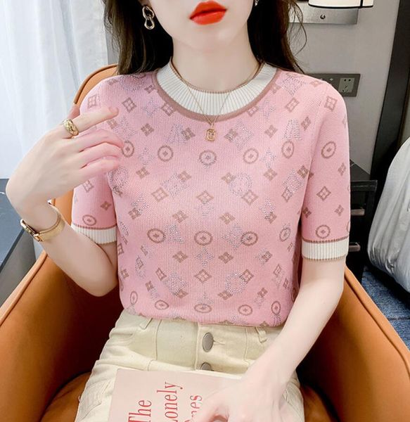 women's knits casual round neck short sleeve t-shirt 2023 summer new knitted contrast top, White
women's knits casual round neck short sleeve t-shirt 2023 summer new knitted contrast top, White