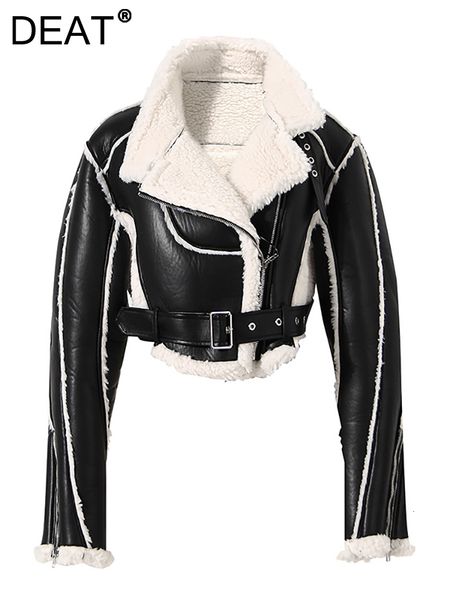 women's leather faux leather deat autumn and winter turn-down collar full sleeves pu leather flocking waist jacket female coat warm wt4, Black
women's leather faux leather deat autumn and winter turn-down collar full sleeves pu leather flocking waist jacket female coat warm wt4, Black