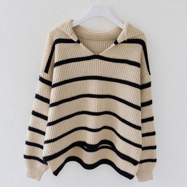 women's sweaters 2023 women sweater knitted fall pullovers ladies casual striped sailor collar loose winter jumpers female, White;black
women's sweaters 2023 women sweater knitted fall pullovers ladies casual striped sailor collar loose winter jumpers female, White;black
