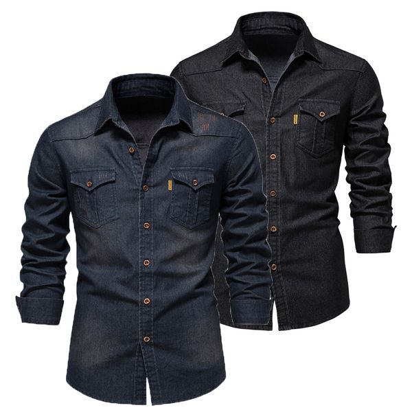elastic cotton denim shirt men long sleeve quality cowboy shirts for men casual slim fit mens designer clothing, White;black
elastic cotton denim shirt men long sleeve quality cowboy shirts for men casual slim fit mens designer clothing, White;black