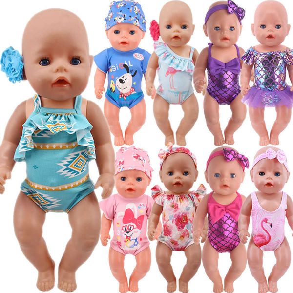 43Cm Doll Apparel Head Flower Swimsuit Fish Scale Style 18Inch Girl Generation Born Baby Clothes Accessories