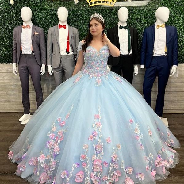 sky blue quinceanera dresses pink 3d flowers floral appliques lace ball gown off the shoulder corset vestidos de xv anos, Blue;red
sky blue quinceanera dresses pink 3d flowers floral appliques lace ball gown off the shoulder corset vestidos de xv anos, Blue;red