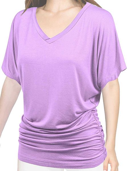 women's clothes women cotton blouse t-shirt solid short sleeve v-neck with side shirring pluspl6c, White
women's clothes women cotton blouse t-shirt solid short sleeve v-neck with side shirring pluspl6c, White
