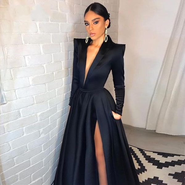 black women formal evening dress side split v-neck long sleeves a-line satin prom party gowns 2023 arabic dubai new robe de soiree, Black;red
black women formal evening dress side split v-neck long sleeves a-line satin prom party gowns 2023 arabic dubai new robe de soiree, Black;red