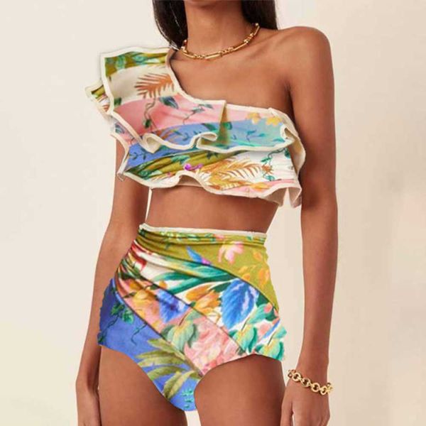 women's swimwear the shoulder swimwear ruffled colorblock print bikini split-joint two-piece swimsuits high waist biquini bathing suit, White;black
women's swimwear the shoulder swimwear ruffled colorblock print bikini split-joint two-piece swimsuits high waist biquini bathing suit, White;black