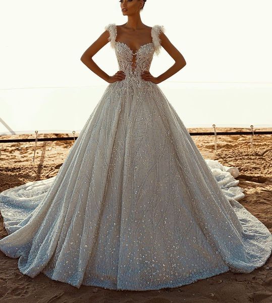 luxury ball gown wedding dresses sleeveless v neck straps feather sequins appliques beaded lace ruffles diamonds bridal gowns plus size cust, White
luxury ball gown wedding dresses sleeveless v neck straps feather sequins appliques beaded lace ruffles diamonds bridal gowns plus size cust, White