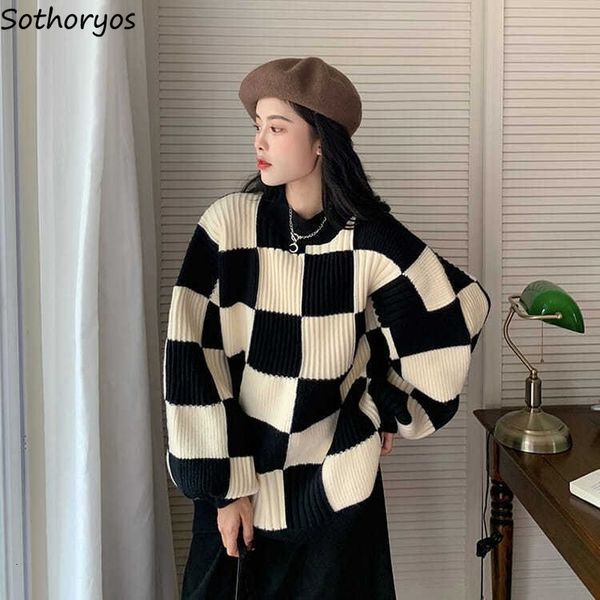 women's sweaters vintage black white plaid pullovers women streetwear korean style loose daily cozy harajuku sweaters sweet cool girl f, White;black
women's sweaters vintage black white plaid pullovers women streetwear korean style loose daily cozy harajuku sweaters sweet cool girl f, White;black
