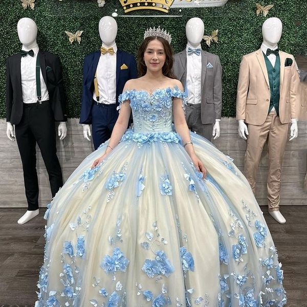 sky blue handmade flowers ball gown quinceanera dresses off the shoulder beading lace appliques vestido de 15 16 anos, Blue;red
sky blue handmade flowers ball gown quinceanera dresses off the shoulder beading lace appliques vestido de 15 16 anos, Blue;red