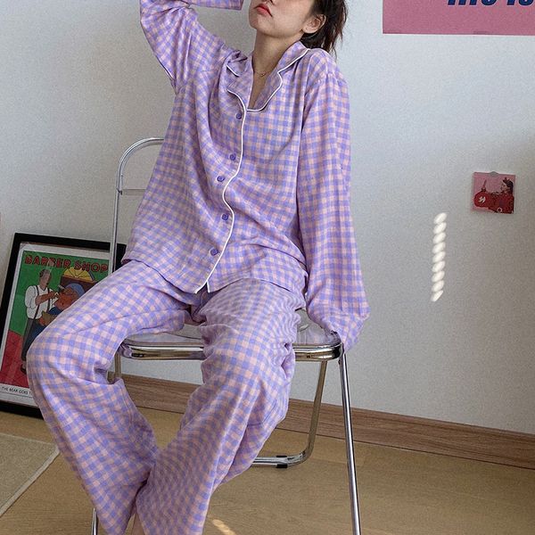 women's sleepwear spring and summer ladies pajamas plaid cardigan lapel two-piece suit can be worn outside casual loose cute girls home, Black;red
women's sleepwear spring and summer ladies pajamas plaid cardigan lapel two-piece suit can be worn outside casual loose cute girls home, Black;red