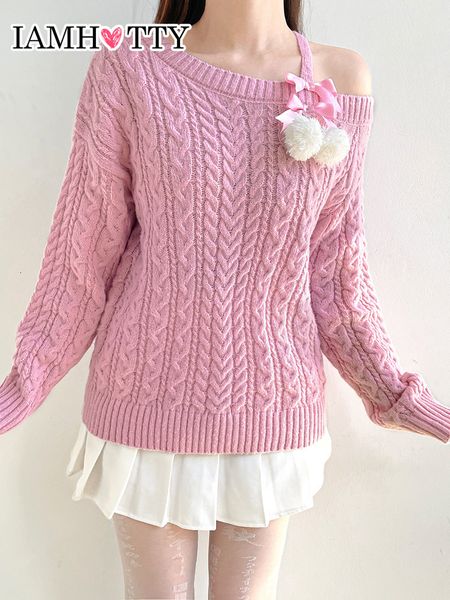 women's sweaters iamty aesthetic furball bow lace up pink sweater kawaii loose twist knitted pullover lolita japanese style jumper fair, White;black
women's sweaters iamty aesthetic furball bow lace up pink sweater kawaii loose twist knitted pullover lolita japanese style jumper fair, White;black