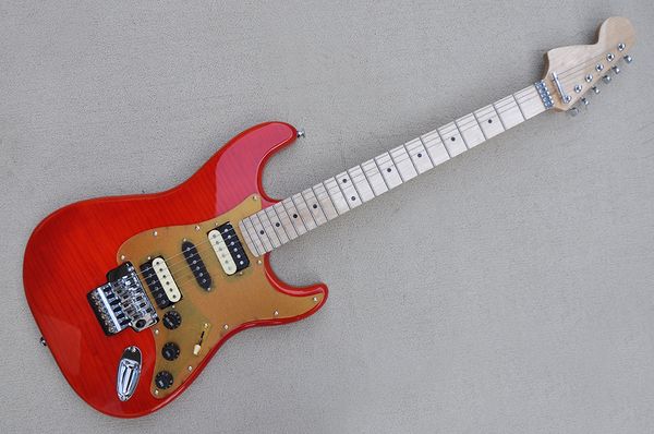 factory custom red flame maple veneer electric guitar gold pickguard chrome hardware hsh pickups can be customized
factory custom red flame maple veneer electric guitar gold pickguard chrome hardware hsh pickups can be customized