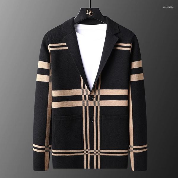 men's sweaters luxury european american fashion stripe plaid knitted cardigan spring and autumn korean casual men's sweater coat, White;black
men's sweaters luxury european american fashion stripe plaid knitted cardigan spring and autumn korean casual men's sweater coat, White;black