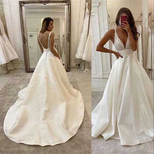 2023 vintage a line wedding dresses with buttons open back vestidos de novia v neck satin lace appliques sleeveless bride wedding gowns plus, White
2023 vintage a line wedding dresses with buttons open back vestidos de novia v neck satin lace appliques sleeveless bride wedding gowns plus, White