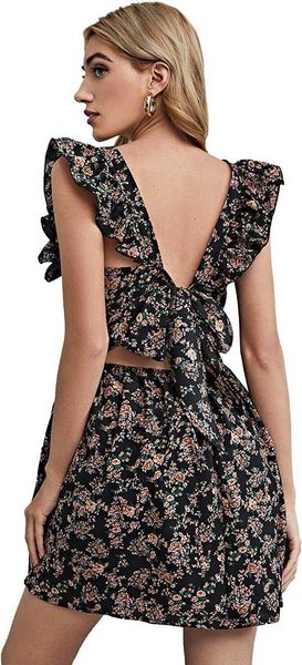 women's dresse backless skirt s ladies lace dresses tie back ruffle strap line fit short dressz0on, White;black
women's dresse backless skirt s ladies lace dresses tie back ruffle strap line fit short dressz0on, White;black