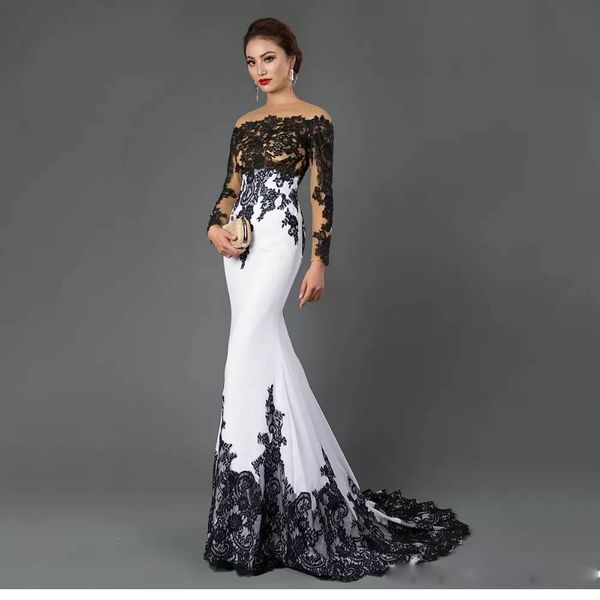 white black mermaid evening gowns with illusion long sleeve african formal evening dresses for mother runway fashion, Black;red
white black mermaid evening gowns with illusion long sleeve african formal evening dresses for mother runway fashion, Black;red