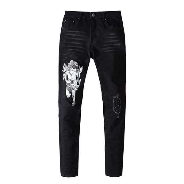 mens jeans hole angel printing new design european and american washed old pants fashion 2277, Blue
mens jeans hole angel printing new design european and american washed old pants fashion 2277, Blue