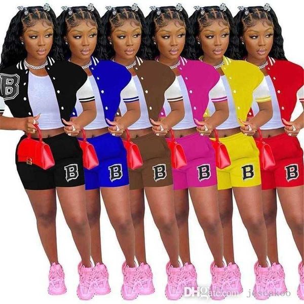 designer summer women baseball tracksuits two 2 piece set letter printed short sleeve varsity coat suits sport shorts outfits, Gray
designer summer women baseball tracksuits two 2 piece set letter printed short sleeve varsity coat suits sport shorts outfits, Gray