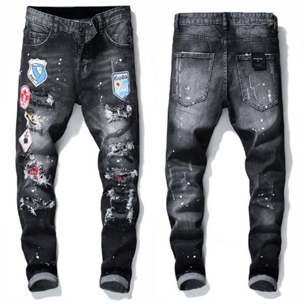 fahion deigner men jean badge rip stretch black jean men' fahion slim fit wahed motocycle denim pant panelled hip hop, Blue
fahion deigner men jean badge rip stretch black jean men' fahion slim fit wahed motocycle denim pant panelled hip hop, Blue