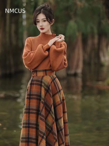 two piece dress nmcus fall winter 2023 women s set yellow half turtleneck check patchwork vintage knit sweater zipper sweet elegant skirt 23, White
two piece dress nmcus fall winter 2023 women s set yellow half turtleneck check patchwork vintage knit sweater zipper sweet elegant skirt 23, White