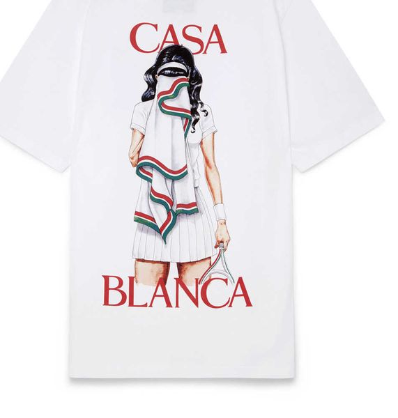

23ss new casablanca designer classic fashion cotton t shirt tennis portrait sicilian men and women lovers hawaiian short sleeve t-shirt, White;black