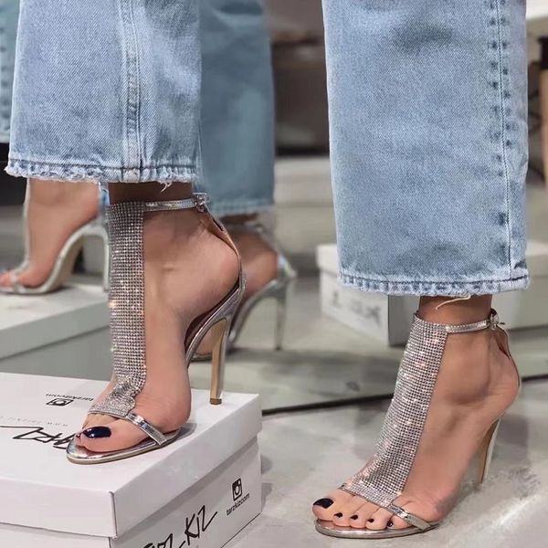 ladies sandals fashion stilettos sequin high heel open toe shiny silver sandals modern temperament women's shoes, Black
ladies sandals fashion stilettos sequin high heel open toe shiny silver sandals modern temperament women's shoes, Black