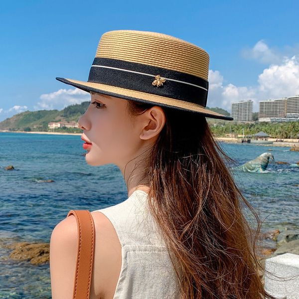 little bee raffia straw hat women's sunhat straw sun hat summer seaside lady's flat french hat, Blue;gray
little bee raffia straw hat women's sunhat straw sun hat summer seaside lady's flat french hat, Blue;gray