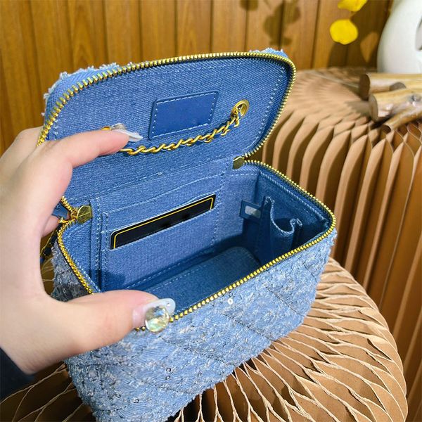 womens classic demin sequins vanity box bags with crush ball gold metal hardware cosmetic case purse matelasse chain outdoor crossbody shoul
womens classic demin sequins vanity box bags with crush ball gold metal hardware cosmetic case purse matelasse chain outdoor crossbody shoul