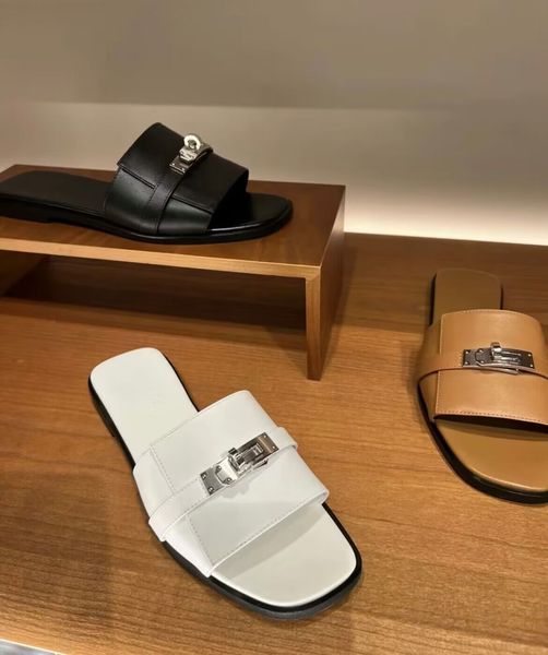 summer brand giulia sandals shoes palladium-plated kelly buckle slippers calfskin leather brown black white women slip on lady beach slide f
summer brand giulia sandals shoes palladium-plated kelly buckle slippers calfskin leather brown black white women slip on lady beach slide f