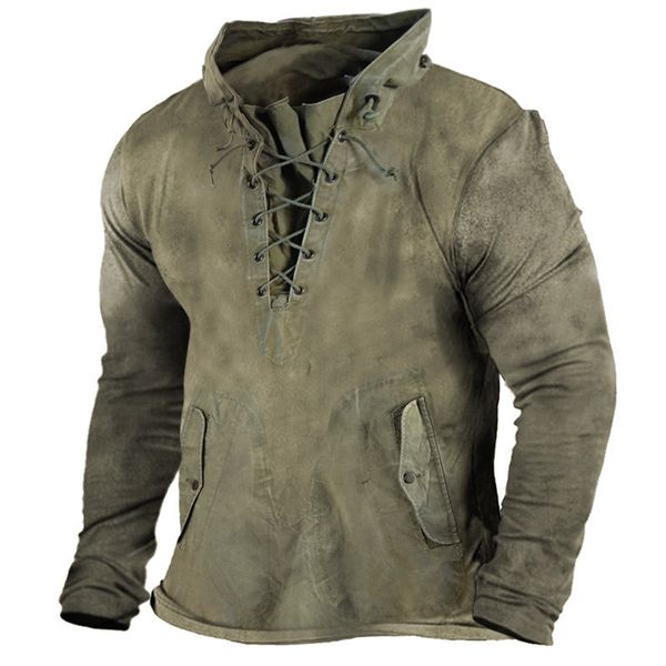 men's tshirts vintage outdoor tactical laceup hooded tshirt fall loose solid color casual 230303, White;black
men's tshirts vintage outdoor tactical laceup hooded tshirt fall loose solid color casual 230303, White;black