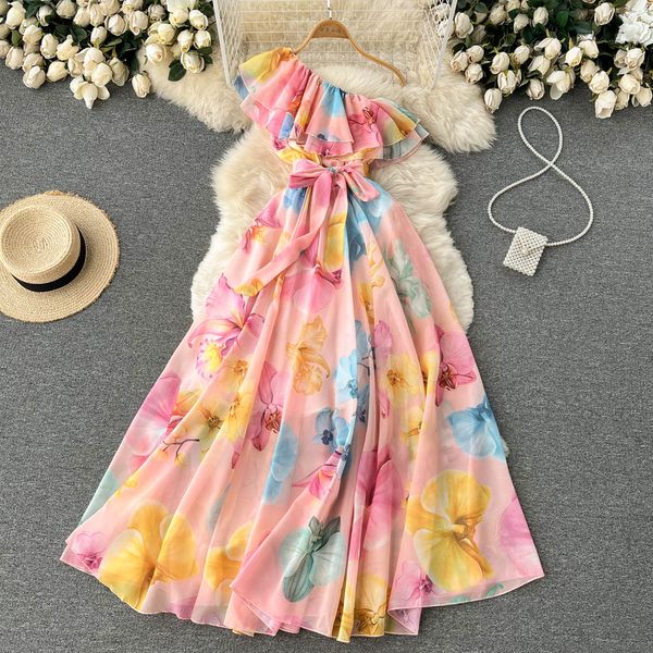 summer new style celebrity dress design sense irregular oblique shoulder chiffon floral dress temperament binding waist long skirt, Black;gray
summer new style celebrity dress design sense irregular oblique shoulder chiffon floral dress temperament binding waist long skirt, Black;gray