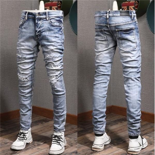 designer patches detail biker fit mens jeans men slim motorcycle for mens vintage distressed denim jean pants, Blue
designer patches detail biker fit mens jeans men slim motorcycle for mens vintage distressed denim jean pants, Blue