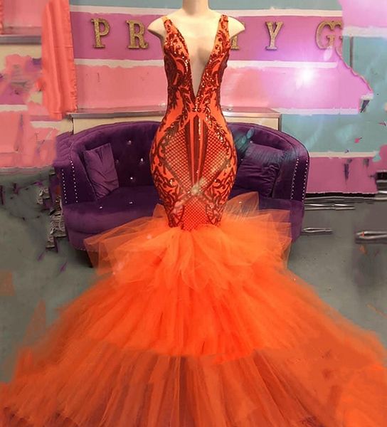 sparkly orange sequined mermaid prom dresses tiered deep v-neck sleeveless slim fit black girls special occasion gowns brithday party evenin
sparkly orange sequined mermaid prom dresses tiered deep v-neck sleeveless slim fit black girls special occasion gowns brithday party evenin
