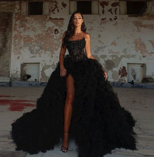 black luxury fluffy prom dress sleeveless high split tulle ruffles crystals shiny women long evening formal gowns robe de soiree vestidos fe
black luxury fluffy prom dress sleeveless high split tulle ruffles crystals shiny women long evening formal gowns robe de soiree vestidos fe