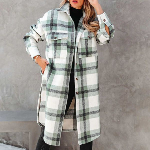 women's coat2023 winter new temperament coat split lapel loose women's woolen long plaid coat, Tan;black
women's coat2023 winter new temperament coat split lapel loose women's woolen long plaid coat, Tan;black