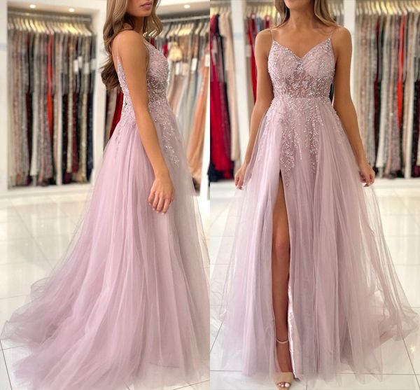 dusty pink sequined tulle long prom dresses spaghetti straps split evening gowns women formal vestidos de fiesta bc15315, Black
dusty pink sequined tulle long prom dresses spaghetti straps split evening gowns women formal vestidos de fiesta bc15315, Black