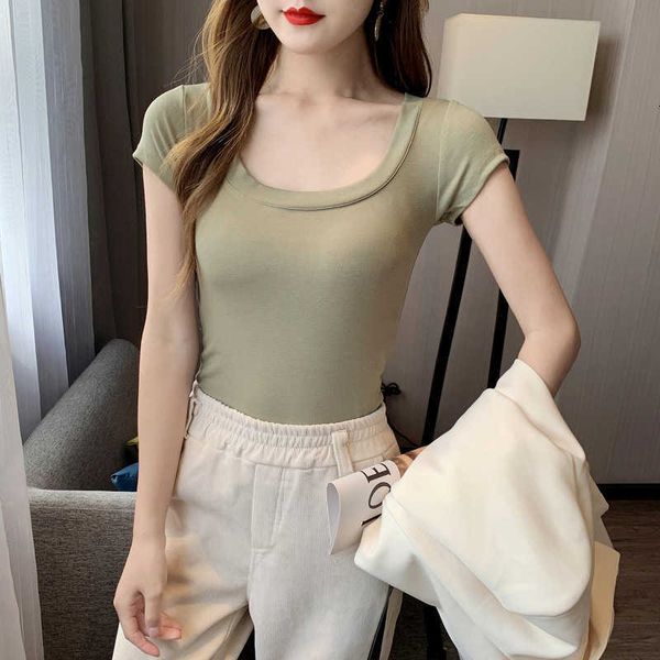 t-shirt solid color women's short sleeve 2023 summer design sense small low u-neck large round neck top, White
t-shirt solid color women's short sleeve 2023 summer design sense small low u-neck large round neck top, White