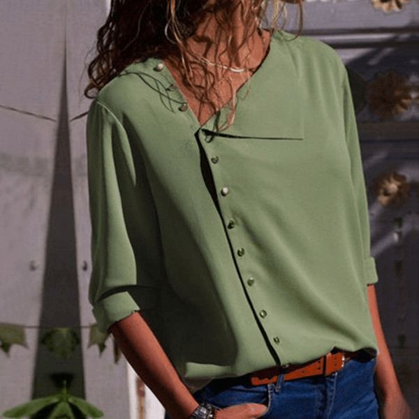 women s blouses shirts fashion summer seven color buttons irregular diagonal collar b leng sleeve women skew casual blouse ladies female 230, White
women s blouses shirts fashion summer seven color buttons irregular diagonal collar b leng sleeve women skew casual blouse ladies female 230, White