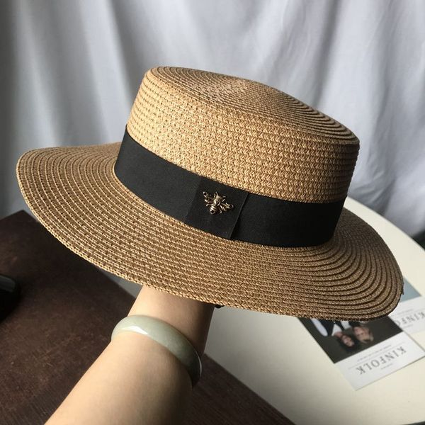 little bee straw hat british big brim flat hat hat seaside beach shade sun protection vacation hat, Blue;gray
little bee straw hat british big brim flat hat hat seaside beach shade sun protection vacation hat, Blue;gray