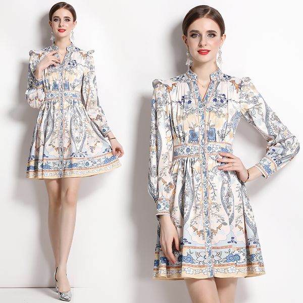 long sleeve party floral dress 2023 women designer retro print holiday lapel mini dresses with belt sweet girl birthday ballgown ladies offi, Black;gray
long sleeve party floral dress 2023 women designer retro print holiday lapel mini dresses with belt sweet girl birthday ballgown ladies offi, Black;gray
