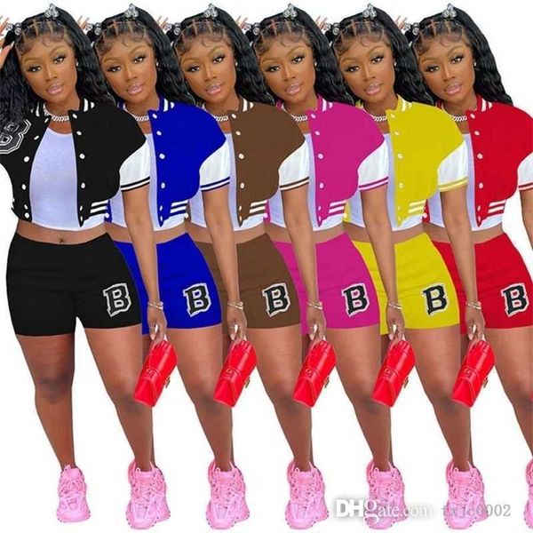 designer summer women baseball tracksuits two 2 piece set letter printed short sleeve varsity coat suits sport shorts outfits, Gray
designer summer women baseball tracksuits two 2 piece set letter printed short sleeve varsity coat suits sport shorts outfits, Gray