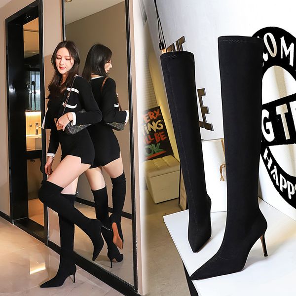 women thigh-high boots european-american winter fashion boots simple thin heel high heel pointed slender slim suede knee boots career shoes, Black
women thigh-high boots european-american winter fashion boots simple thin heel high heel pointed slender slim suede knee boots career shoes, Black