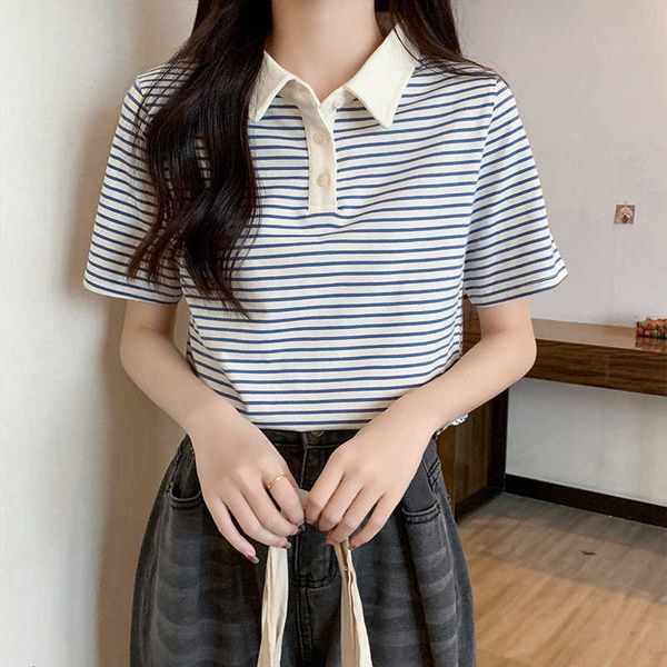 t-shirt striped short-sleeved for women korean summer polo neck loose and thin half sleeve shoulder pure cotton top, White
t-shirt striped short-sleeved for women korean summer polo neck loose and thin half sleeve shoulder pure cotton top, White