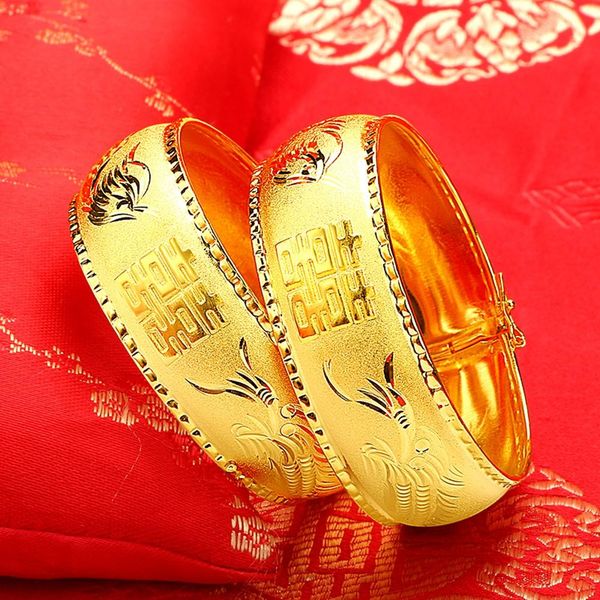women bangle bracelet bride wedding dragon phoenix thick 18k yellow gold filled engagement happiness bracelet 1pcs, Black
women bangle bracelet bride wedding dragon phoenix thick 18k yellow gold filled engagement happiness bracelet 1pcs, Black