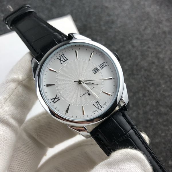 2023 three pin series men's watch luxury brand pure color simple style dial display perennial calendar folded steel and leather band, Slivery;brown
2023 three pin series men's watch luxury brand pure color simple style dial display perennial calendar folded steel and leather band, Slivery;brown
