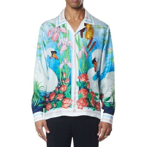 casablanca 2023 reed swan boat sicilian blue twill silk shirt, White;black
casablanca 2023 reed swan boat sicilian blue twill silk shirt, White;black