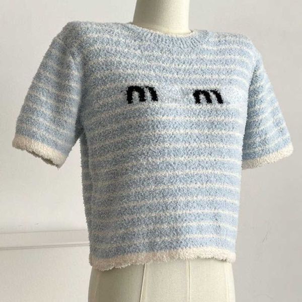 women's wool knitted sweater designer t shirt letter embroidery half-sleeved miu t-shirt blue and white striped short-sleeved tshirt ro, White;black
women's wool knitted sweater designer t shirt letter embroidery half-sleeved miu t-shirt blue and white striped short-sleeved tshirt ro, White;black