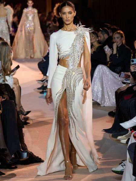 zuhair murad evening dress white with sequins, single sleeve split waist long dress, Black;pink
zuhair murad evening dress white with sequins, single sleeve split waist long dress, Black;pink