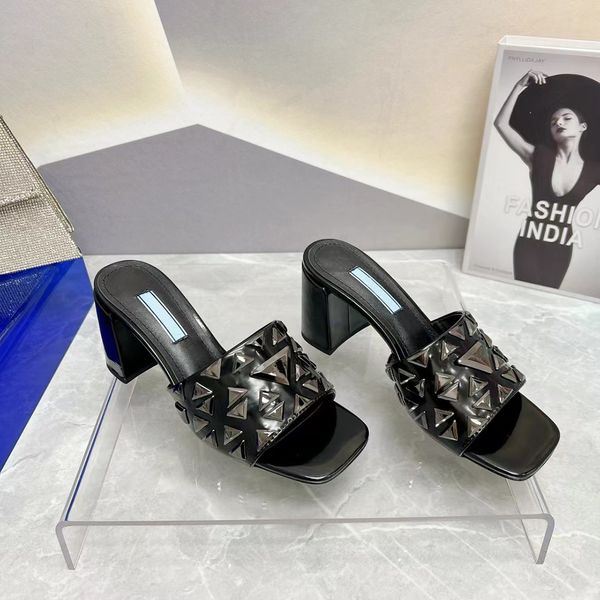 luxury designer slippers medium thick heel women's slippers sandals classic triangle buckle decoration mule street style 35-42 with box, Black
luxury designer slippers medium thick heel women's slippers sandals classic triangle buckle decoration mule street style 35-42 with box, Black